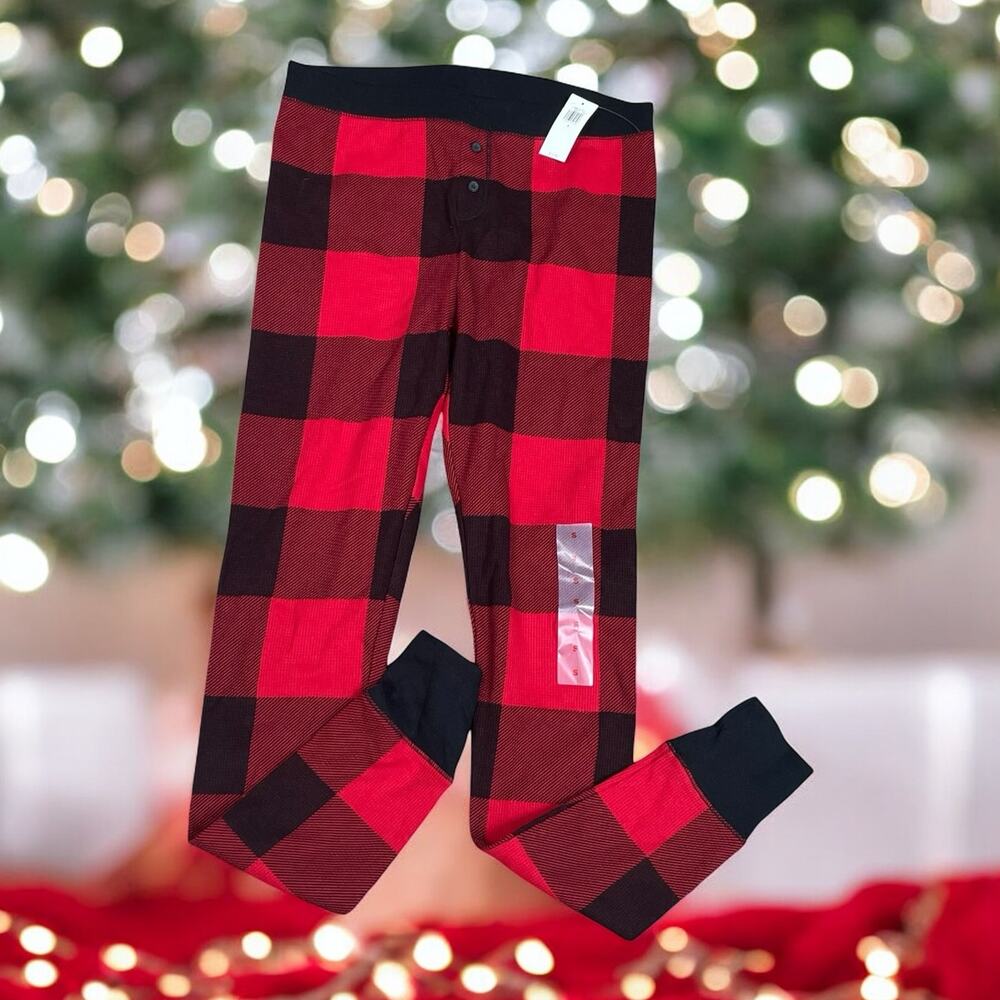 Old Navy Kids S Red Buffalo Plaid Thermal Leggings Bottoms Match the Fam Pants